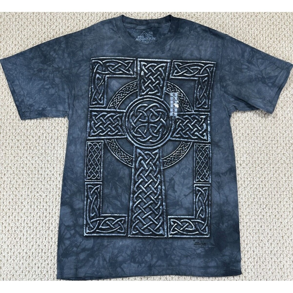 Vtg The Mountain T Shirt Mens S Gray Black Celtic Cross Tie Dye Print USA UNWORN